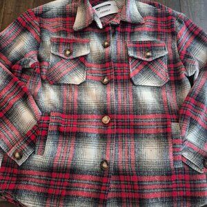 Veveret Plaid Button Down Long Sleeve Shacket Red size L